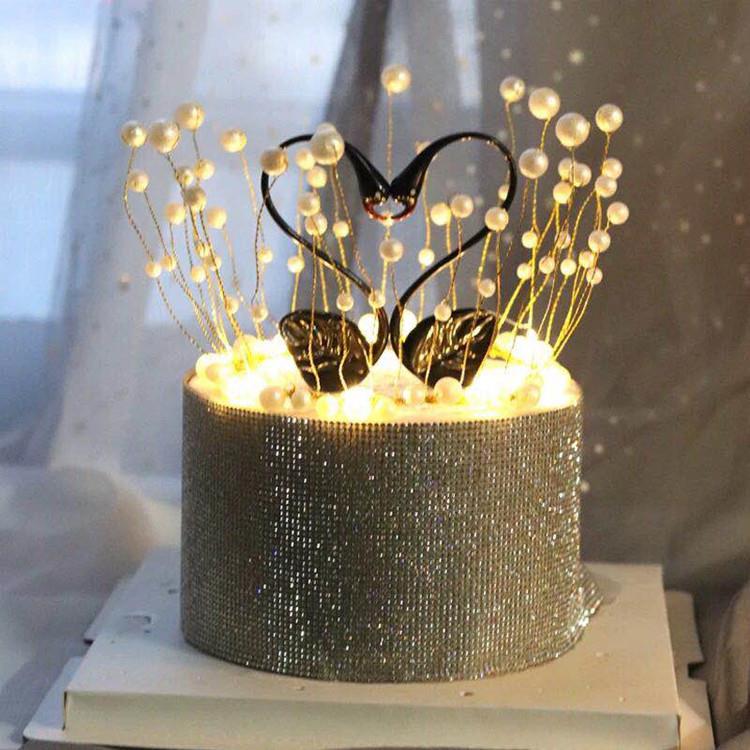 蛋糕插件裝飾2021套裝黑白天鵝擺件浪漫情侶天鵝甜品臺擺婚禮主題