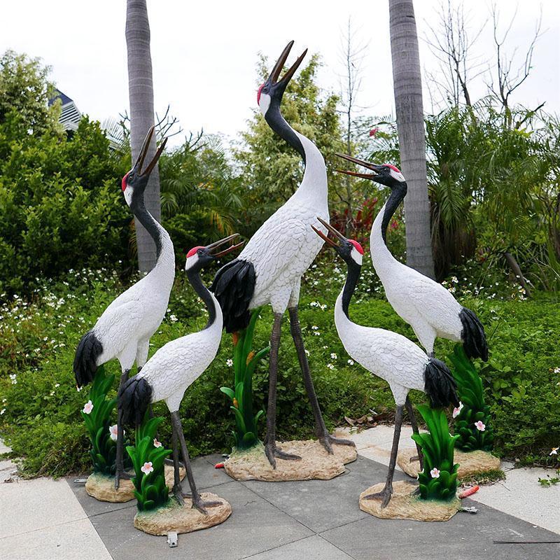 模擬玻璃鋼動物仙鶴擺件戶外水池園林景觀造景大型動物雕塑裝飾品