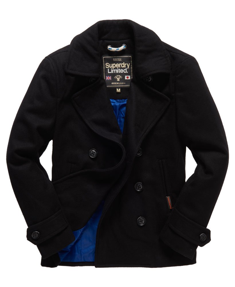 極度乾燥 跩狗嚴選 Superdry Slim Pea 黑色 羊毛外套 雙排釦 翻領 大衣 軍裝 海軍 合身版型 夾克