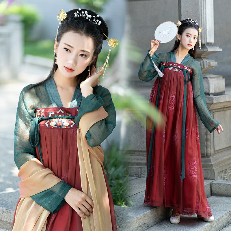 中國風傳統復古齊胸襦裙漢服繡花上衣漢元素日常舞臺表演服演出服1入