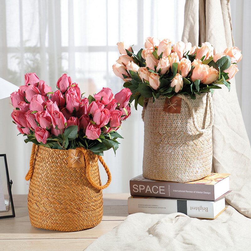 復古風玫瑰仿真花擺設干花瓶家居客廳假花裝飾品插花藝擺件
