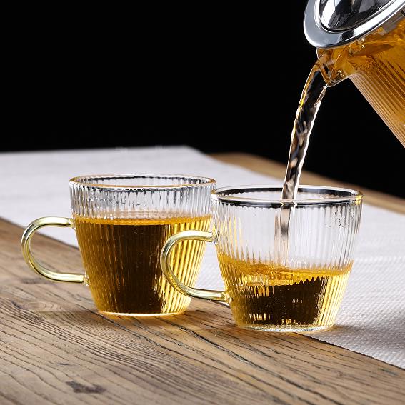 日式耐熱錘紋玻璃小茶杯耐高溫防爆高硼硅玻璃品茗杯帶把功夫茶杯