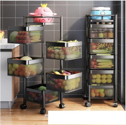 廚房旋轉蔬菜置物架子落地多層轉角架菜籃子收納架雜物水果架用品