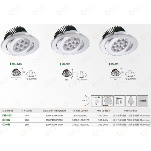KAOS LED 12CM 可轉角崁燈 燈珠型 9W 12W 15W 投射燈 嵌燈 可調角度 高氏 (A Light) 2