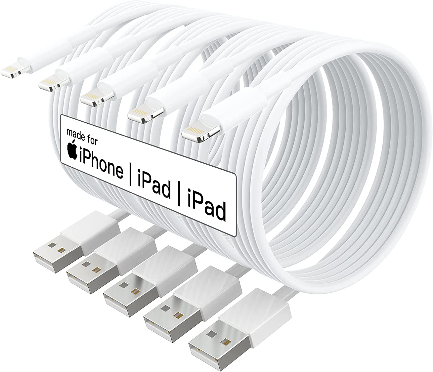 [3美國直購] FEEL2NICE USB 轉 Lightning iPhone 充電線 3米 x5條 MFi認證線 適 蘋果 Apple iPad Airpods