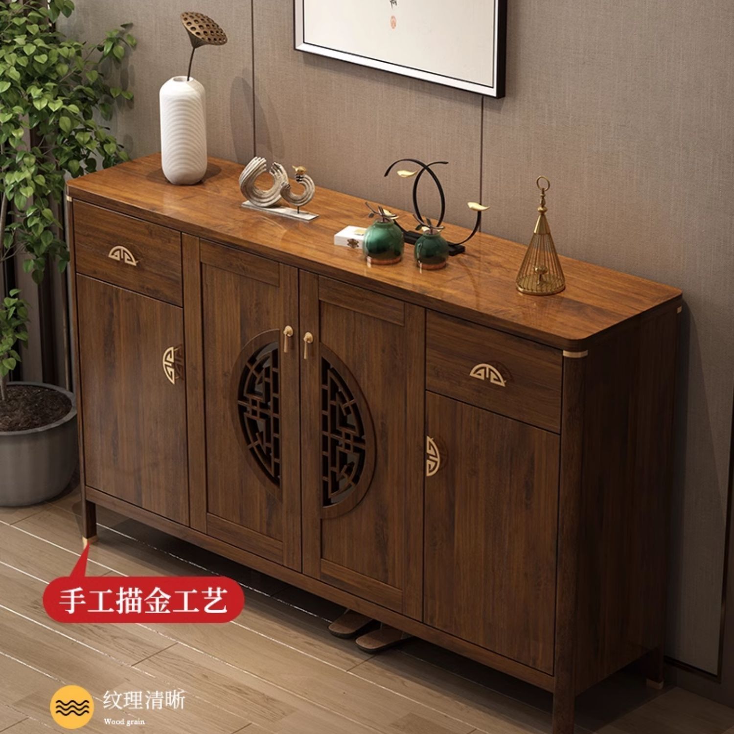 免運/可開發票 簡易鞋櫃 收納櫃 新中式鞋櫃家用門口入戶中式大容量多功能進門口實木色玄關櫃一體 快速出貨