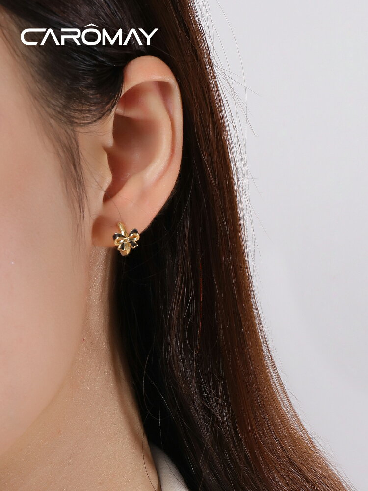 CAROMAY蝴蝶結小耳扣簡約短款ins耳環小眾設計新款潮網紅耳飾