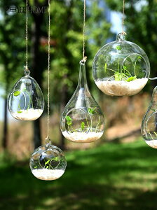北歐現代創意懸掛式透明水培玻璃花瓶微景觀房間幼兒園吊飾玻璃瓶