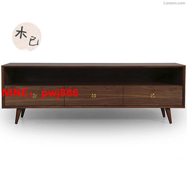 臺灣公司貨 可開發票 實木榫卯傢俱原木黑胡桃橡木電視櫃簡約現代視聽櫃杭州定製