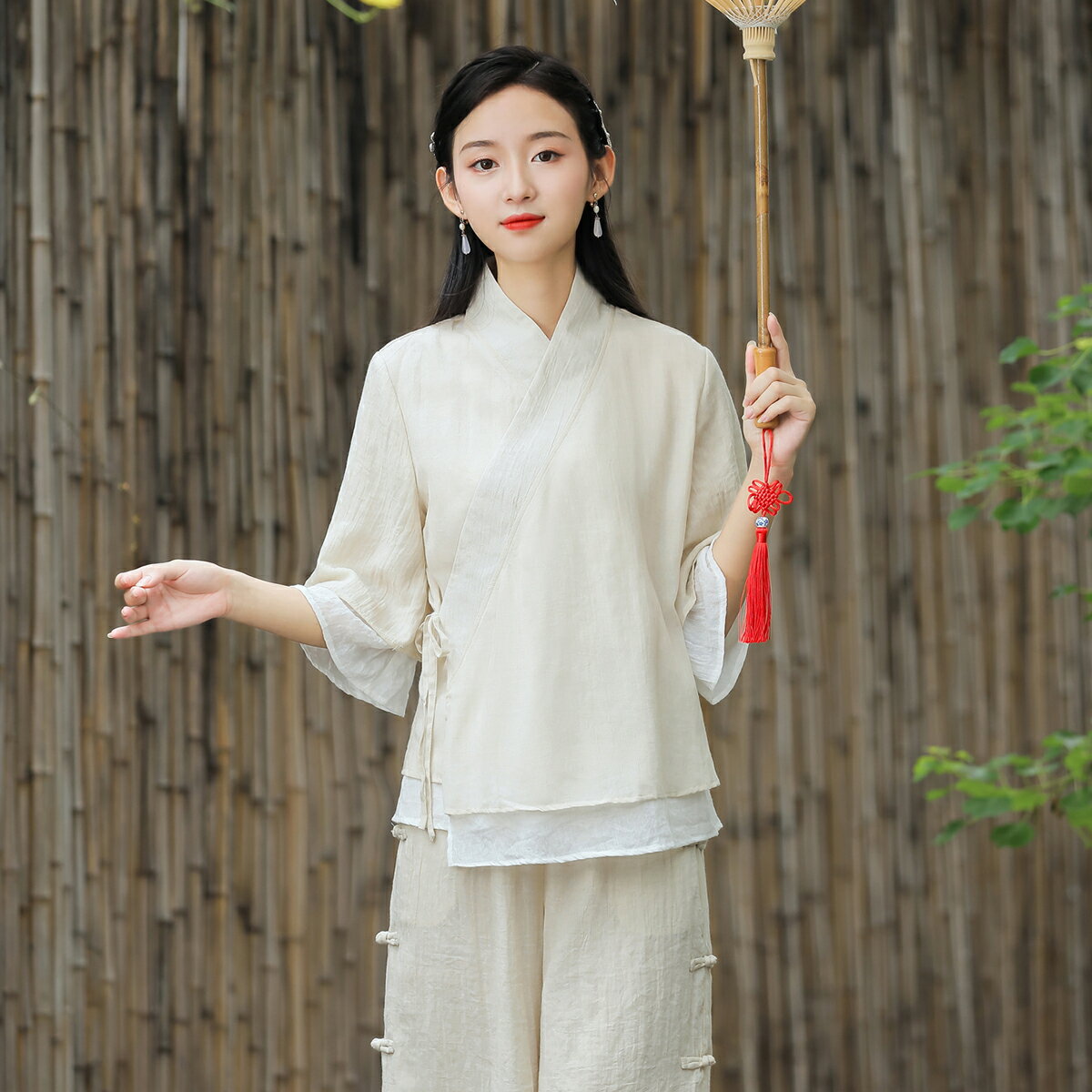 中國風棉麻禪意茶服唐裝女中式改良盤扣旗袍上衣漢服套裝褲工作服