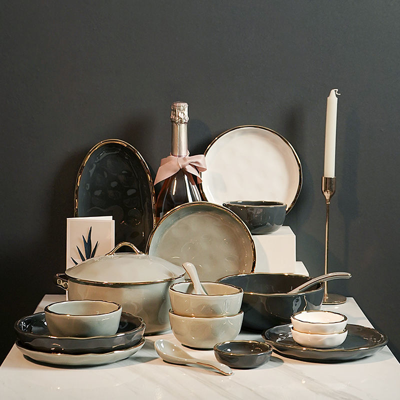 餐具 碗碟套裝家用北歐網紅ins輕奢現代簡約日式餐具創意碗盤碟子組合-快速出貨
