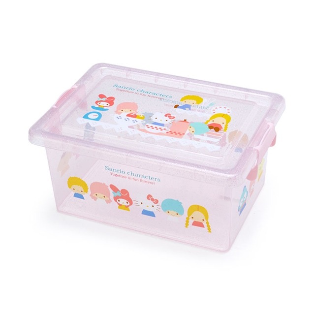 【震撼精品百貨】Hello Kitty 凱蒂貓~日本三麗鷗SANRIO MX大集合 透明拿蓋收納箱 M 亮粉(透明坐姿)*24097