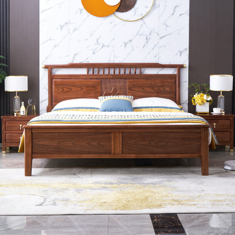 優樂悅~實木新中式家具現代簡約單雙人主臥1.8米婚床中式1.5米高箱儲物床