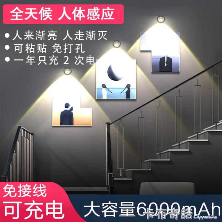 免接線LED人體感應燈無線過道樓梯玄關射燈廚衛走廊樓道充電壁燈 全館免運