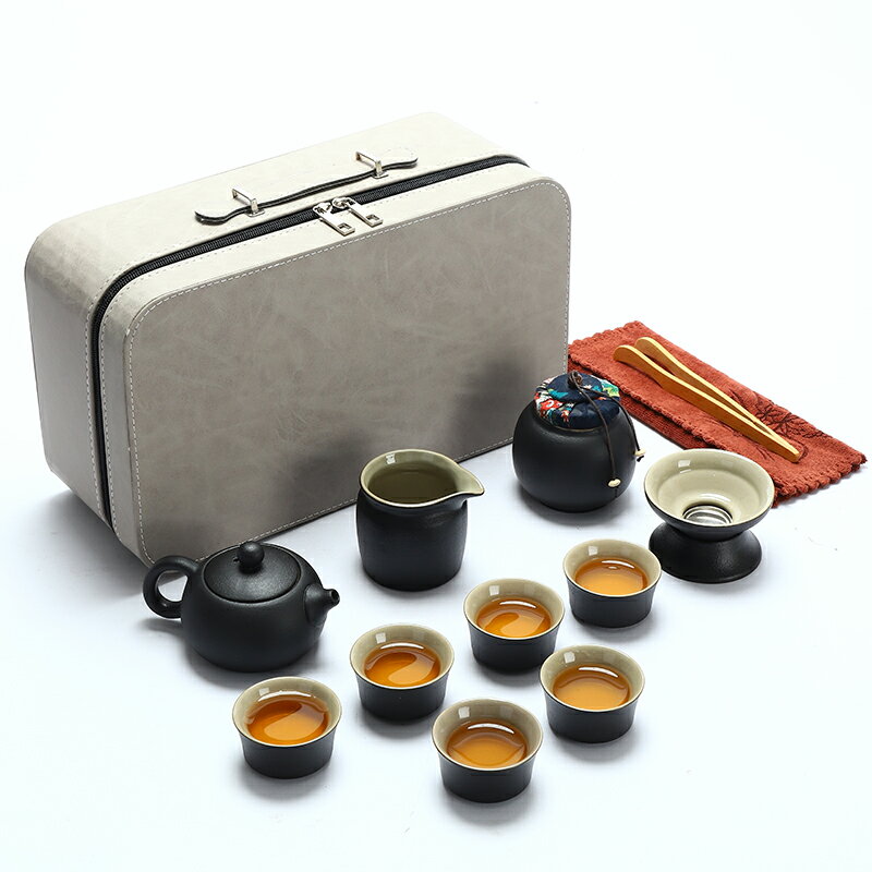 旅行茶具 快客杯 日式旅行功夫茶具小套裝家用簡約泡茶壺陶瓷茶杯戶外茶盤便攜式包『XY39210』