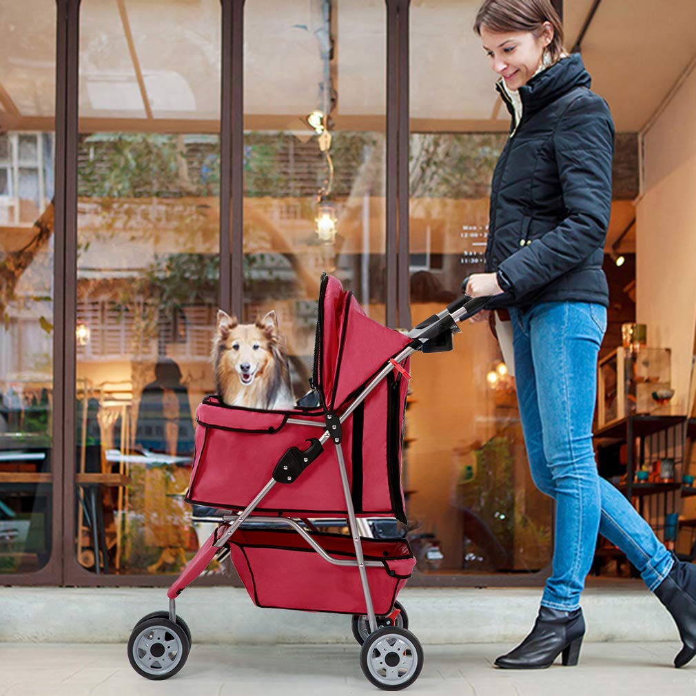 pet stroller cat dog cage 3 wheels stroller travel folding carrier