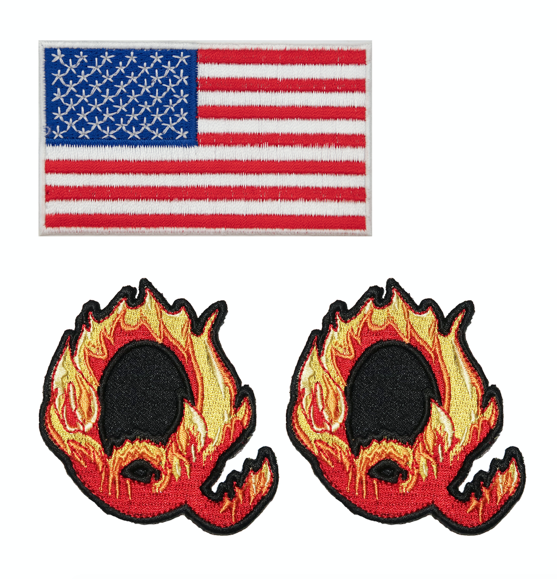 火焰Q + 美國國旗 2件組 熨斗刺繡士氣章 貼章 補丁貼 燙布貼 徽章