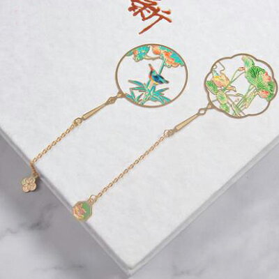 【中國風鏤空金屬書籤-直徑4.1*13.5cm-1款/組】上博館明孫克弘花鳥中國風文創品-90304