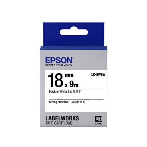 EPSON 高黏性 18mmx9M 白底黑字標籤帶 / 盒 LK-5WBW