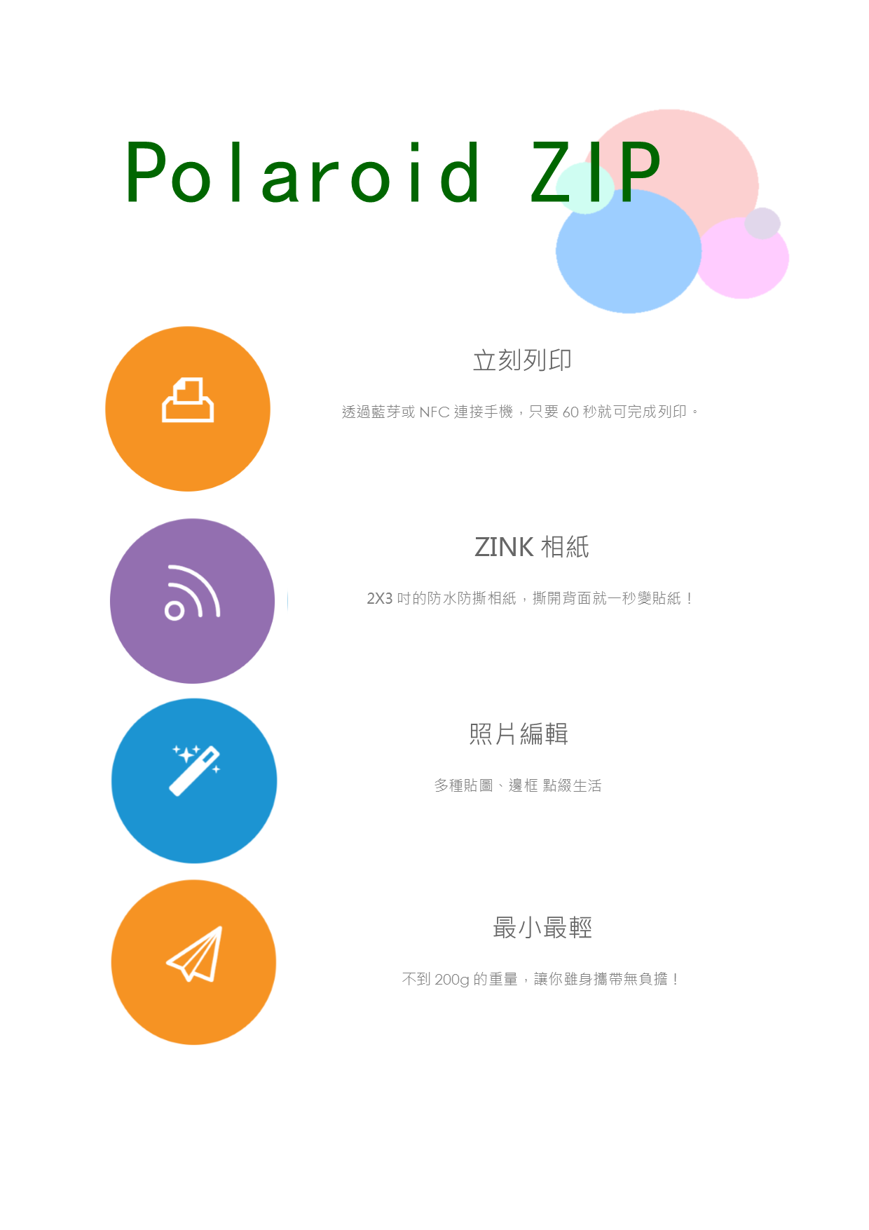 寶麗萊 ZIP Mobile Printer-Blue 留言相印機  輕巧時尚, 多種玩法