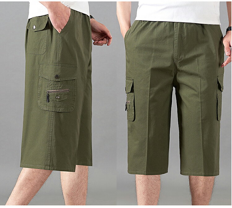 褲子男夏季休閑運動短褲中老年爸爸褲工裝褲多口袋純棉耐穿直筒褲 1