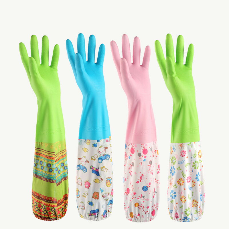加絨加厚洗碗手套防水橡膠洗衣服家務勞保手套一體絨家務手套