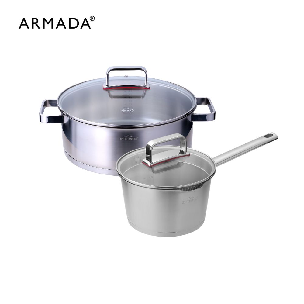 🔥夏日限定🔥【ARMADA】鬱金香系列 雙鍋組 (28cm雙耳高身湯鍋 (無濾孔)+18cm單柄湯鍋)  贈:不鏽鋼火鍋撈網6cm