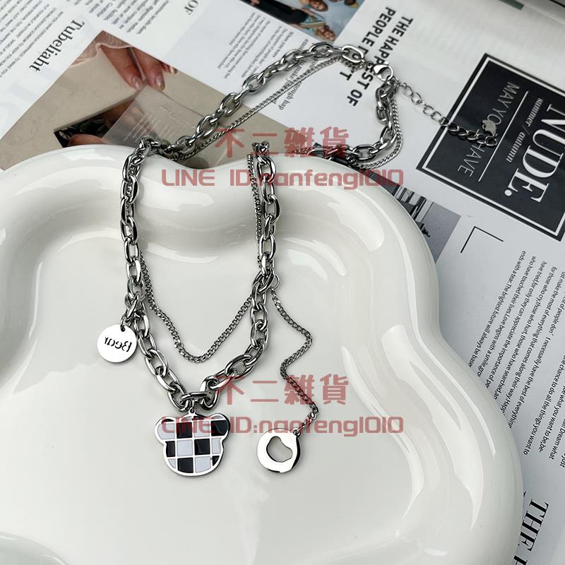 棋盤格項鏈 小眾潮毛衣鏈 設計感高級甜酷吊墜【不二雜貨】 1