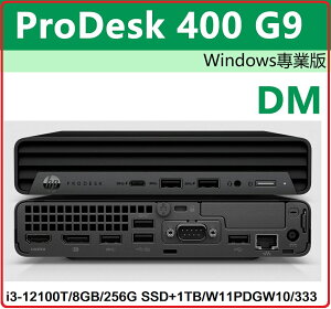 【2023.2 12代Win11】HP Pro Mini 400G9 6Y114PA 商用混碟電腦 Pro Mini 400G9/i3-12100T/8GB/256G SSD+1TB/W11PDGW10/333