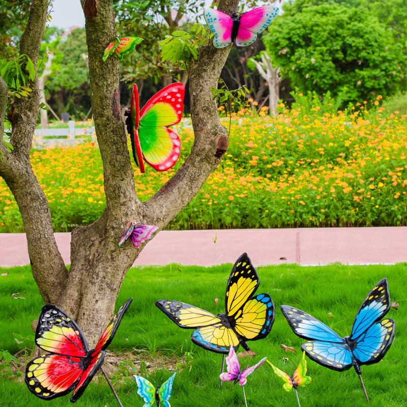 仿真蝴蝶花園庭院景觀雕塑園藝設計玻璃鋼工藝品商場婚慶裝飾擺件