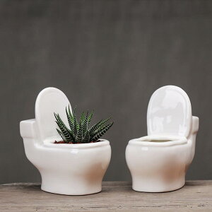 創意個性多肉花盆陶瓷小擺件桌面簡約可愛馬桶折紙形狀植物小造型