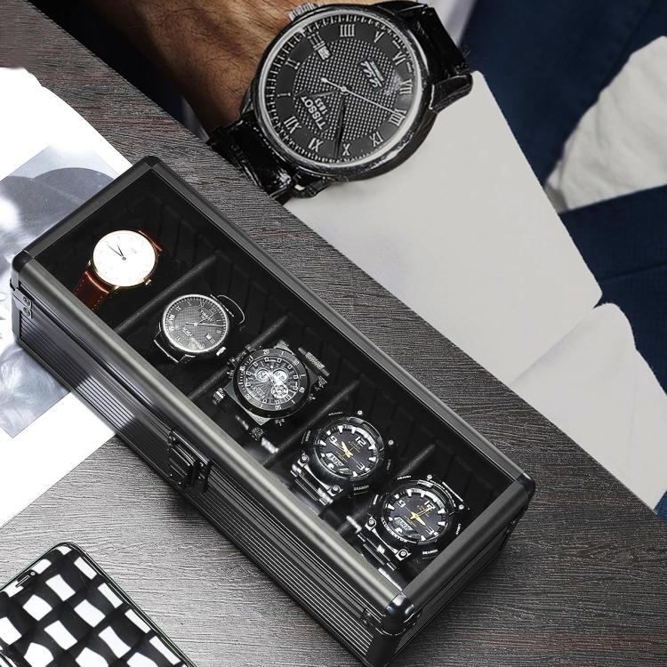手錶收納盒專利正品啞黑手表收納盒5位透明玻璃蓋g-shock全黑表盒整理袋盒子❀❀城市玩家