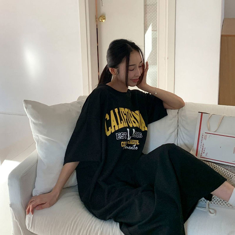 ANNAS 正韓 LA字母懶人裙 洋裝 短袖 長裙 長洋 休閒 運動 長版T 顯瘦 寬鬆 棉質 長洋裝 韓國 7