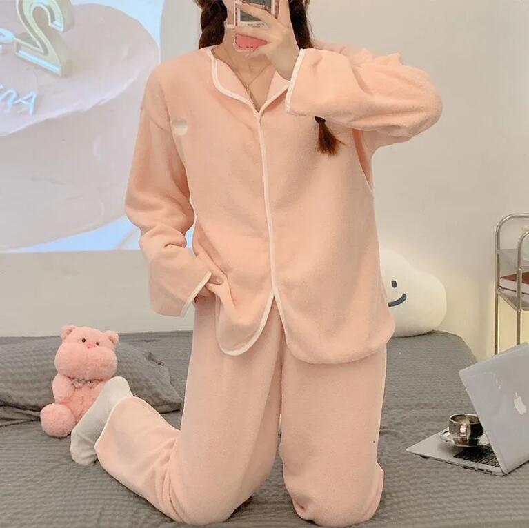 圓領家居服睡衣套裝大碼加絨加厚秋冬季新款睡衣女長袖爆款【步行者戶外生活館】