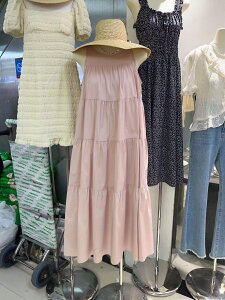 韓國夏季圓領無袖背心連身裙寬松顯瘦中長款裙子洋裝女