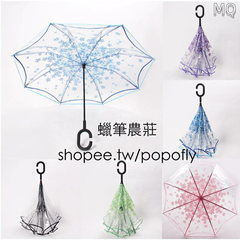 全新 櫻花透明反向傘C型免持汽車反收傘 倒收傘 創意雙層反向透明傘情侶傘