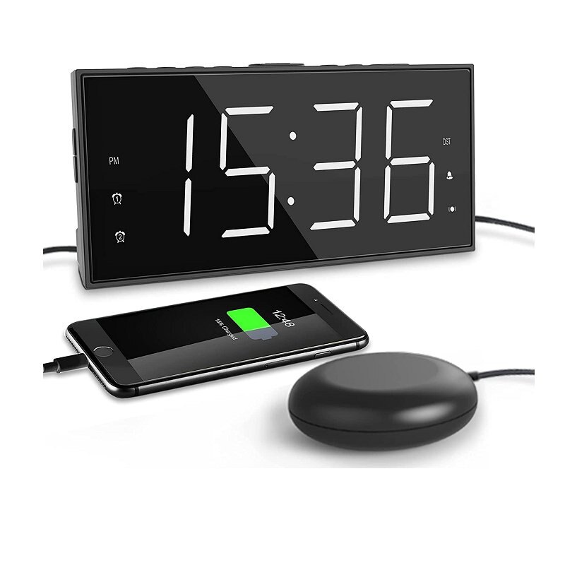 [2美國直購] ROCAM 強力搖床鬧鐘 LED顯示 重度睡眠 貪睡 聽障 聾啞 4段音量 110dB