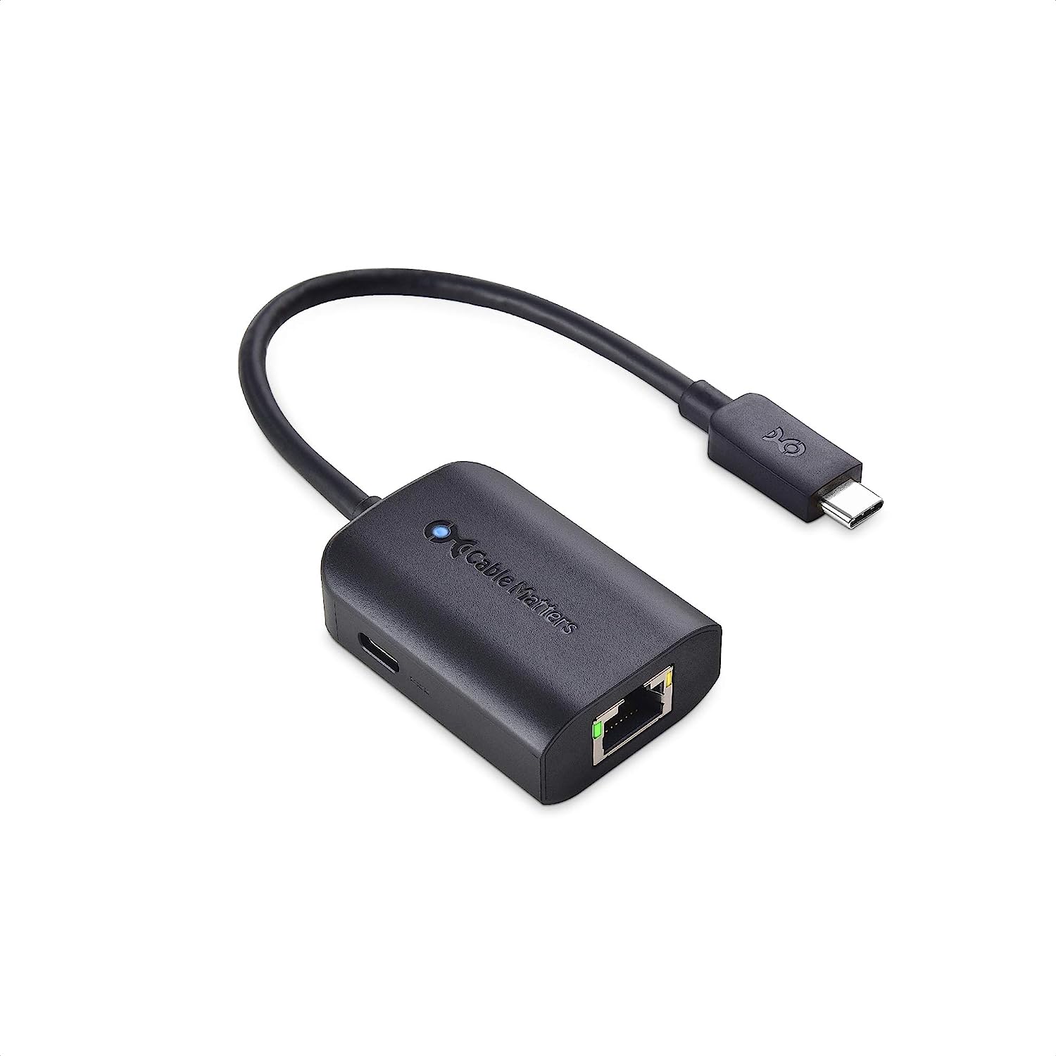 [3美國直購] Cable Matters 201353 USB C 轉 Type-C 100W PD + 網路線轉接頭 適 Chromecast with Google TV, MacBook Pro, Dell XPS, Surface Pro