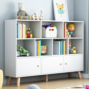 省空間大容量置物架北歐兒童玩具收納柜一體圖書靠墻家用小型落地