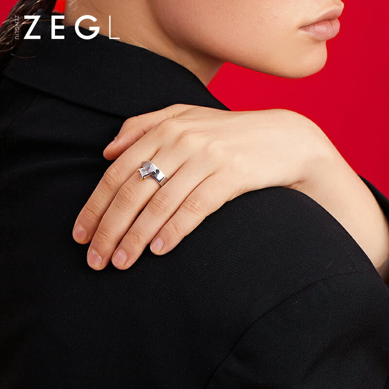 ZENGLIU設計師本命年幾何寬面戒指女ins潮簡約個性指環開口食指戒