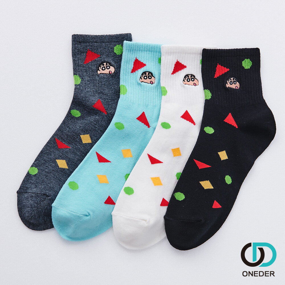 【ONEDER旺達】顏色隨機出貨 蠟筆小新中統襪 刺繡中統羅紋襪 長襪 臺灣製 SC-A307