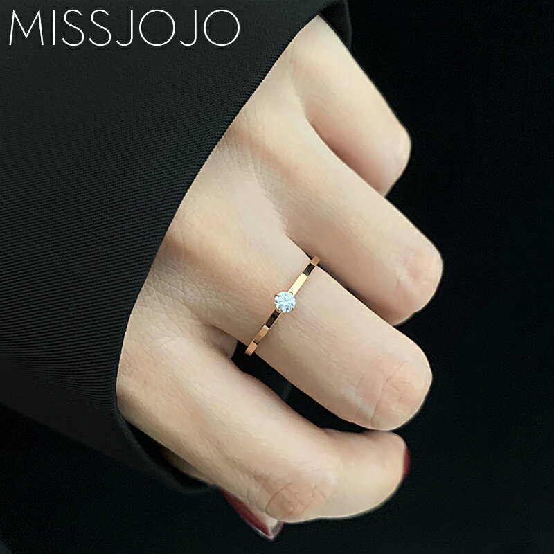 日韓版細款簡約氣質迷你小圓形單鉆鈦鋼鍍18K玫瑰金食指尾戒指女
