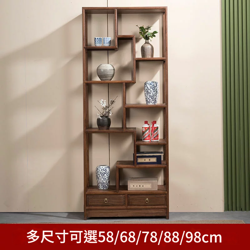 實木博古架小型新中式現代簡約客廳茶室置物展示架屏風隔斷多寶閣 YJSHG75 公司貨 保售後 快速出貨