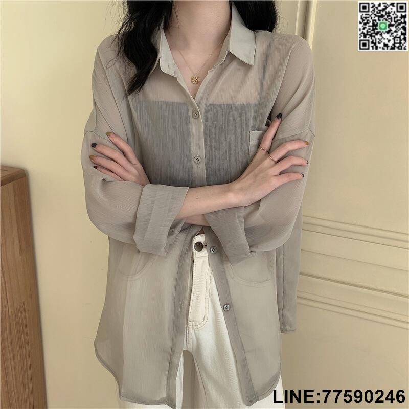 【歡樂購】夏季韓版寬鬆長袖開衫外套女襯衫東南亞女裝純色薄款風衣防曬衣女流行女裝女性衣服休閒服裝~AF16319