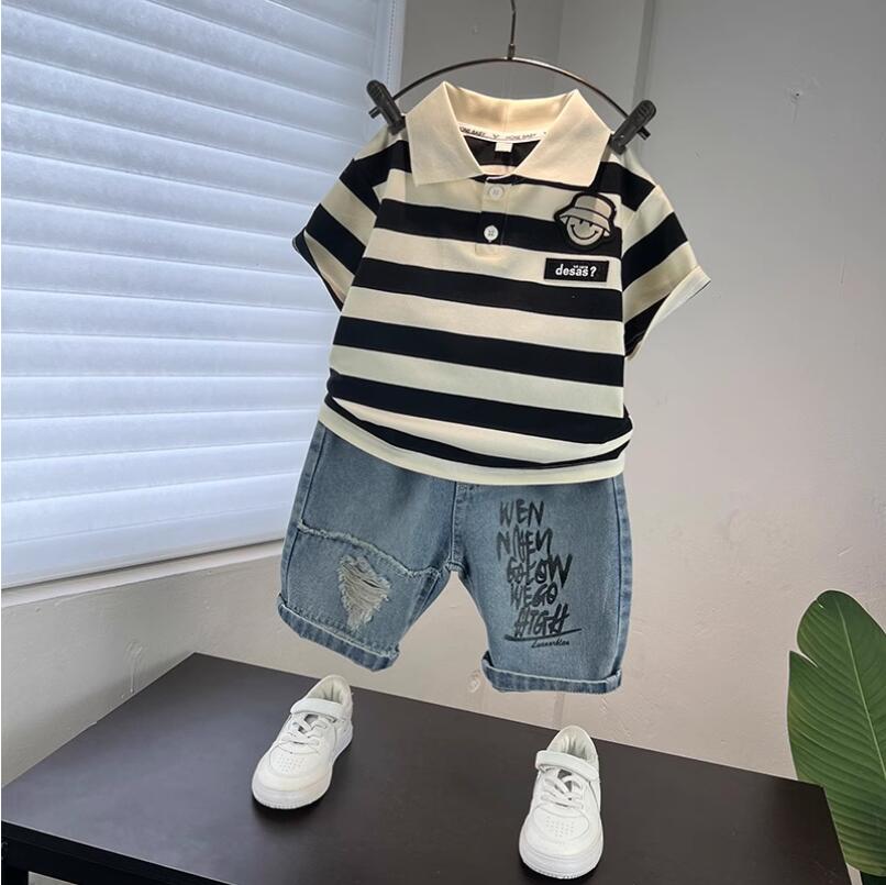 男童夏季套裝兒童短袖polo衫時髦薄款寶寶夏裝兩件套衣服【步行者戶外生活館】
