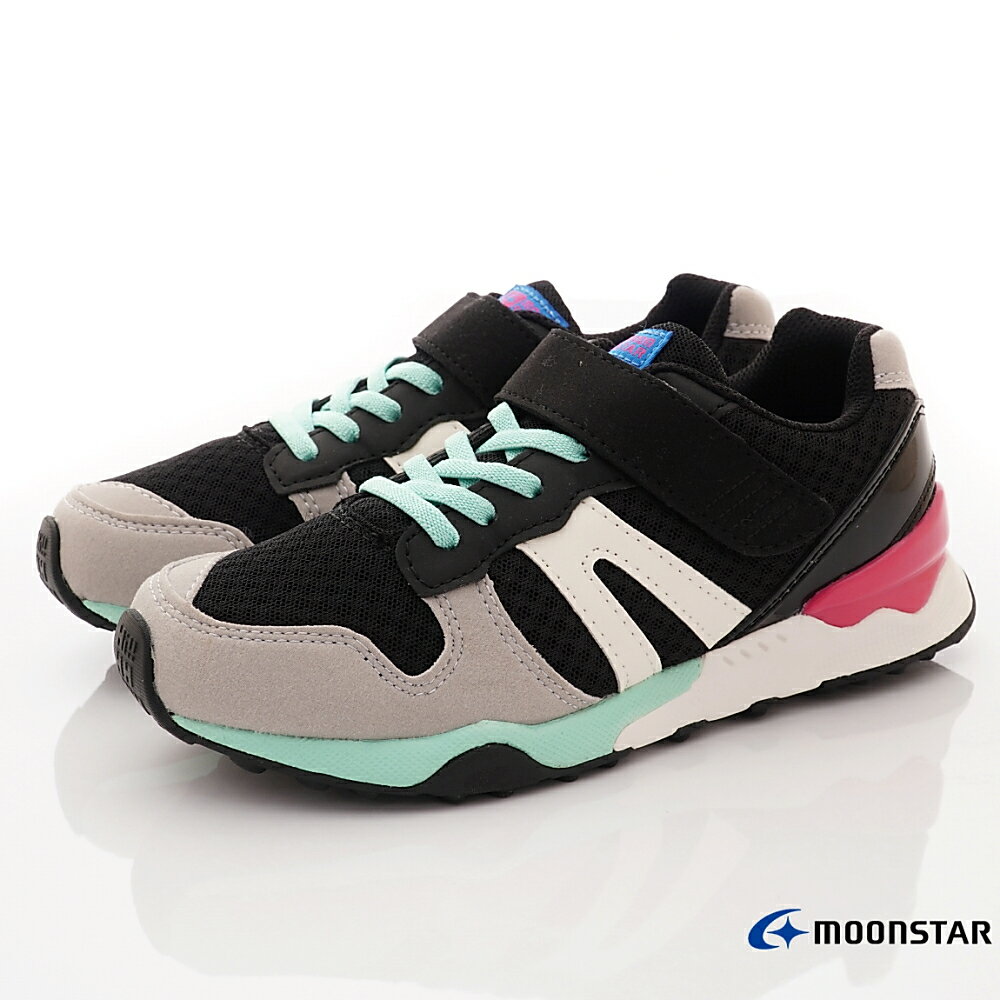 日本月星Moonstar機能童鞋HI系列寬楦頂級學步鞋款22077黑綠(中大童段)