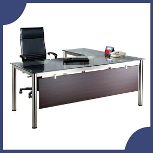 【屬過大商品，運費請先詢問】辦公家具 SKB-18090G+SKB-9050G 不銹鋼 強化清玻璃 主管桌 辦公桌 書桌 桌子