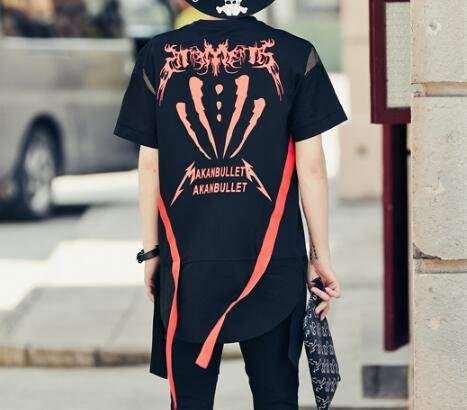 FINDSENSE MD 韓國 潮 男 嘻哈 街頭時尚 字母圖案 後背織帶 另類 夜店DJ發型師 短袖T恤 特色短T