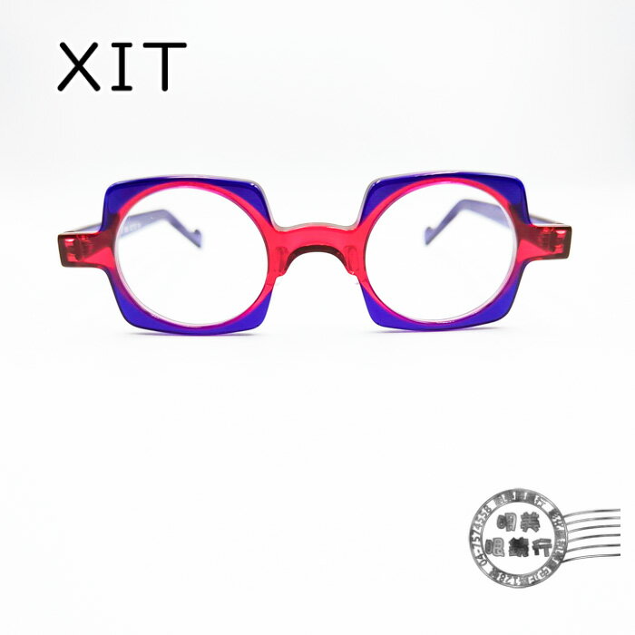◆明美鐘錶眼鏡◆ XIT eyewear V310 009方形X圓形撞色(紫X紅)透明手工鏡框/光學鏡框