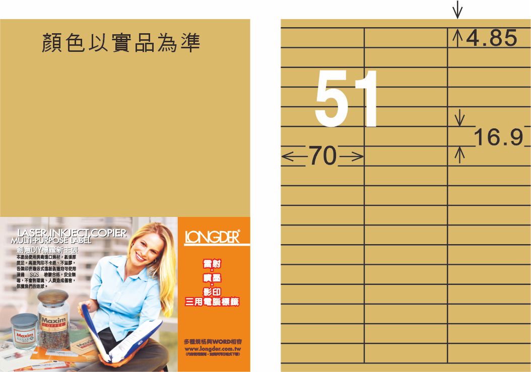 【龍德】LD-829-C-C A4雷射、噴墨、影印用電腦標籤 16.9x70mm